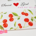 ริบบิ้นผ้าพิมพ์ลายเชอร์รี่ สีสดใส กว้าง 38 mm #FF38