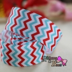 ริบบิ้นผ้าพิมพ์ลายซิกแซก ,วินเทจ กว้าง 38 mm #ZZ2