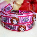 ริบบิ้นผ้าพิมพ์ลาย เจ้าหญิงsofia กว้าง 22 mm #SF41