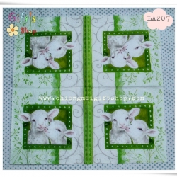 กระดาษแนปกิ้นยุโรป, ลายลูกแกะสองตัว, พื้นหลังสีขาวเขียว, ลายแกะ