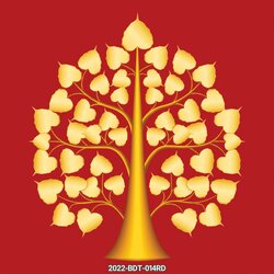 สติ๊กเกอร์ภาพต้นโพธิ์ทอง-พื้นแดง ST-2022-BDT-014RD