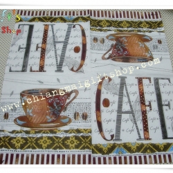 กระดาษแนปกิ้น ลาย cafe ถ้วยกาแฟ koffie พื้นหลังสีขาว