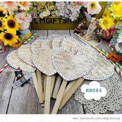 ขายส่ง พัดไม้ไผ่สานรูปหัวใจขอบผ้าคอตตอนสีขาวลายจุดหลากสี, สวยมาก, 1ชุด มี 20 ด้าม, พัดหัวใจ, พัดไม้ไผ่, ขายส่งพัดหัวใจ KB084