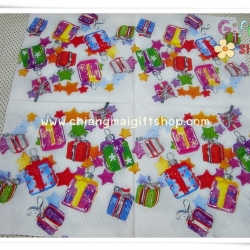 กระดาษแนปกิ้น ลายกล่องของขวัญหลากสี แดง เขียว ฟ้า ส้ม เทา เงิน ดาว พื้นหลังสีขาว