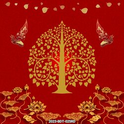 สติ๊กเกอร์ภาพต้นโพธิ์ทอง-เทวดา พื้นแดง ST-2023-BDT-025RD