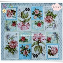 กระดาษแนปกิ้น ลายดอกกุหลาบสีชมพู พื้นหลังลายวินเทจ