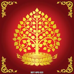สติ๊กเกอร์ภาพต้นโพธิ์ทอง-พื้นแดง ภาพคมชัดสวยงาม เหมาะสำหรับตกแต่งห้องพระ, ร้านสปาไทย ร้านนวดแผนไทย, ร้านอาหารไทย. ST-BDT-SPE-023