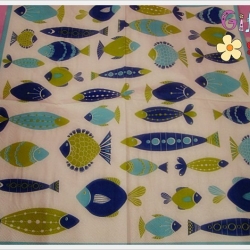 กระดาษแนปกิ้น ลายปลาสีเขียวน้ำเงิน