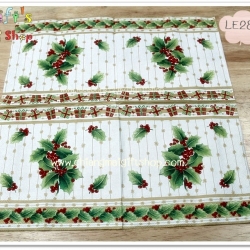 กระดาษแนปกิ้นยุโรป, ลายมิสเซิลโท, กรอบลายของขวัญ, ลายลูกฮอลลี่สีแดง, ลายลูกฮอลลี่, พื้นหลังสีครีม