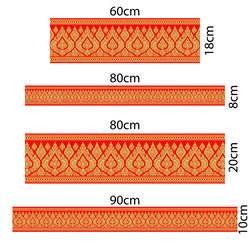 สติ๊กเกอร์บอร์ดเดอร์ลายไทย (BDR-003RD) ตกแต่งกระจก ผนัง ติด ตกแต่งขอบ บน-ล่าง เสริมความสวยงามและลงตัวให้ลายหลัก สีทอง-พื้นแดง ST-LTH-BDR-003RD