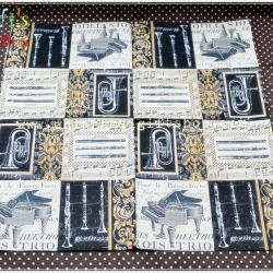 กระดาษแนปกิ้น ลายเครื่องดนตรีเป่า ดีด สากุล เปียโน โน้ตดนตรี พื้นหลังวินเทจ