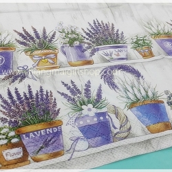 กระดาษแนปกิ้นยุโรป, ลาย Lavender Range, ดอกลาเวนเดอร์สีม่วง, พื้นหลังลายไม้สีขาว, ลายดอกลาเวนเดอร์, ลายดอกไม้โทนสีม่วง