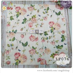 กระดาษแนปกิ้น ,ลายดอกกุหลาบ, ลายNew Rambling rose cream, ลายดอกกุหลาบสีชมพูอ่อน, ลายดอกกุหลาบเลื้อย, พื้นหลังสีครีม