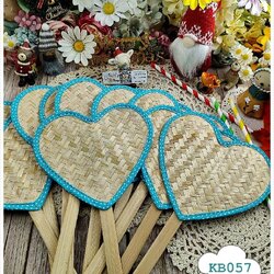 ขายส่ง พัดไม้ไผ่สานรูปหัวใจขอบผ้าคอตตอนสีฟ้าอ่อนอมเขียวจุดสีขาว สวยมาก 1ชุด 20 ด้าม, พัดหัวใจ, พัดไม้ไผ่, ขายส่งพัดหัวใจ KB057