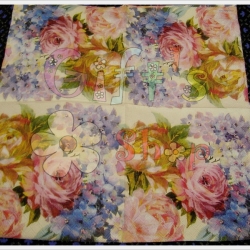 กระดาษแนปกิ้น ลายดอกกุหลาบสีชมพู ส้ม โอลด์โรส พื้นหลังสีขาวลายดอกสีม่วง