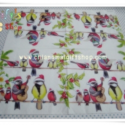 กระดาษแนปกิ้น ลายนกเล่นกีต้าร์ฉลองคริสมาส พื้นหลังสีขาว