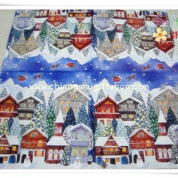 กระดาษแนปกิ้น ลายหมู่บ้านชานเมือง ในคืนวันคริสต์มาส ซานตาครอส ลากเลื่อน กวางเรนเดียร์