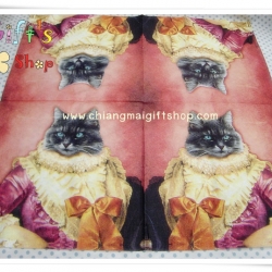 กระดาษแนปกิ้น ลายพระราชาแมว พื้นหลังสีแดง