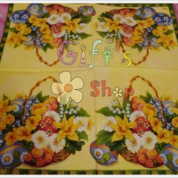 กระดาษแนปกิ้นยุโรป, ลายกระเช้าดอกไม้สีเหลืองขาว, ไข่อีสเตอร์สีน้ำเงินแดง, ลายไข่, ลายไข่อีสเตอร์, เทศกาลอีสเตอร์