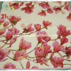 กระดาษแนปกิ้น ลายดอกสีชมพู พื้นหลังสีขาว