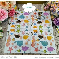 กระดาษแนปกิ้น, ลายสัตว์ทะเล, ลายแนวทะเล, ลายเต่า, ลายปลา, ลายม้าน้ำ, ลายปลาวาฬ, ลายปลาหมึก, ลายปลาดาว, ลายปู, ลายหอย, ลายแมงกะพรุน, พื้นหลังสีขาว