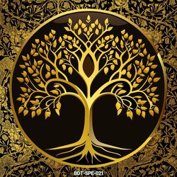 สติ๊กเกอร์ภาพต้นโพธิ์ทอง-พื้นดำ ขนาด 35/50/90 มีกาวในตัว เหมาะสำหรับติดตกแต่งผนัง กระจก เพื่อความเป็นสิริมงคลและความสวยงาม ST-BDT-SPE-021