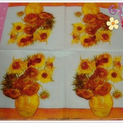 กระดาษแนปกิ้น ลายแจกันดอกทานตะวัน พื้นหลังสีฟ้าอ่อน