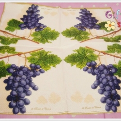 กระดาษแนปกิ้น ลายพวงองุ่นสีม่วง พื้นสีขาว ขอบสีน้ำตาล