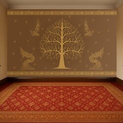 วอลเปเปอร์ภาพพิมพ์ ต้นโพธิ์-เทวดา-พญานาค ดีไซน์ใหม่ล่าสุด สีน้ำตาล CV-BDT2025BW