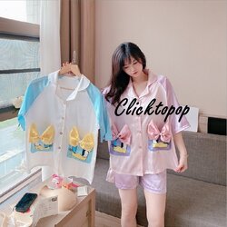 ชุดนอนผ้าซาติน ใส่สบาย เสื้อ+กางเกงขาสั้น