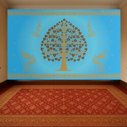 วอลเปเปอร์ภาพพิมพ์ ต้นโพธิ์-เทวดา-พญานาค ดีไซน์ใหม่ล่าสุด สำเนา สีน้ำตาล CV-BDT2025-005BL