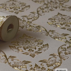 วอลเปเปอร์ลายไทย ดอกพุดตาน สีทอง-พื้นเทา RG101-02