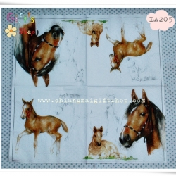 กระดาษแนปกิ้น ลายม้าไม่โกนหนวด พื้นหลังสีขาว