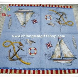 กระดาษแนปกิ้น ลายเรือใบ เข็มทิศ เชือก พื้นหลังยีนส์, ลายทะเล, ลายเรือ, ลายแนวทะเล