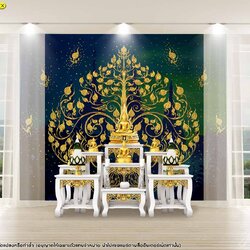 วอลเปเปอร์ภาพต้นโพธิ์ทอง ฉากหลังวัด เจดีย์ไทย เขียว P-THA-2-G