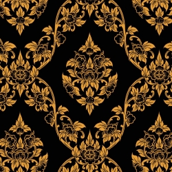 วอลเปเปอร์ลายไทย ดอกพุดตาน ดำ-ทอง 101-10