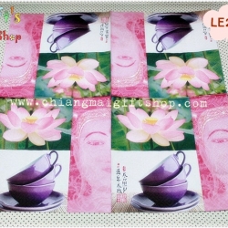กระดาษแนปกิ้น ลายดอกบัว ถ้วยกาแฟสีม่วง พระพุทธรูป