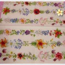 กระดาษแนปกิ้น ลายเส้นดอกไม้ สีแดง เหลือง ฟ้า ชมพู ขาว ม่วง พื้นหลังสีขาว