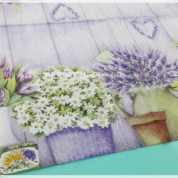 กระดาษแนปกิ้น ลาย Lilac flowers with Heart ดอกไลแลคสีม่วง ดอกไม้สีขาว พื้นหลังลายไม้สีม่วง