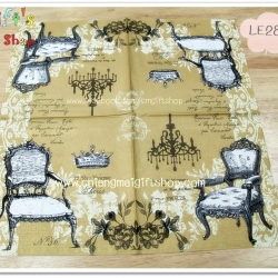 กระดาษแนปกิ้นยุโรป, ลายเก้าอี้วินเทจ, ลายหรูหรา, ลายเส้นขาวดำ, พื้นหลังสีทอง