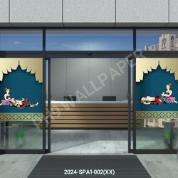 สติ๊กเกอร์ชุดภาพกราฟฟิคท่านวด-สปาไทย ตกแต่งด้วยพื้นหลังลายไทย สวยงาม ST-2024-SPA1-002(60x80cm)