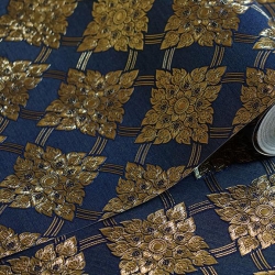 วอลเปเปอร์ติดผนังลายไทย ลายประจำยาม สีทอง-พื้นน้ำเงิน RG033-09