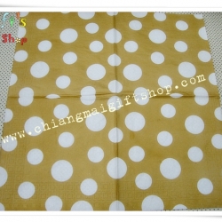 กระดาษแนปกิ้น ลายวงกลมใหญ่สีขาว พื้นหลังสีน้ำตาล