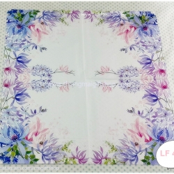 กระดาษแนปกิ้น ลายกรอบดอกไม้สีน้ำเงิน ม่วง พื้นหลังสีขาว For All Women