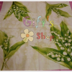 กระดาษแนปกิ้นยุโรป, ลายดอกระฆังแก้ว, ลายwhite bell white, ลายดอกไม้แห่งเทพนิยาย, ลายดอกทิงเกอร์เบลล์, ลายดอกไม้สีขาว, ลายใบไม้สีเขียว, พื้นหลังสีครีม