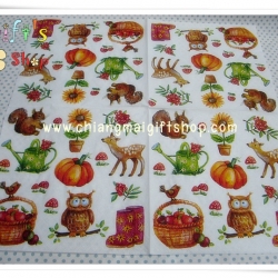 กระดาษแนปกิ้น ลายนกฮูก, ลายกระรอก, ลายดอกทานตะวัน, ลายกวาง, ลายบัวรดน้ำ, ลายรองเท้าบูท, พื้นหลังสีขาว