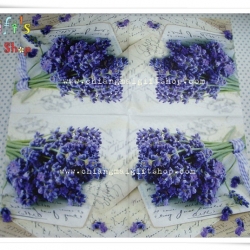 กระดาษแนปกิ้นยุโรป, ลาย Lavender Greetings, ลายดอกลาเวนเดอร์, ลายดอกไม้สีม่วง, ลายลาเวนเดอร์, พื้นหลังสีขาว, พื้นหลังสีอ่อน