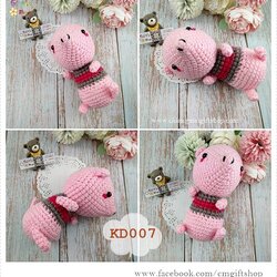 ตุ๊กตาน่ารัก ถักจากไหมพรม งานแฮนด์เมด หมูสีชมพูพิกเลท