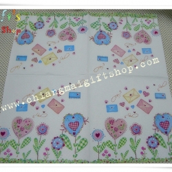 กระดาษแนปกิ้น ลายจดหมาย ดอกไม้รูปหัวใจน่ารัก พื้นหลังสีขาว