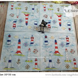 กระดาษแนปกิ้นยุโรป, ลายประภาคารหลายแบบ, ลายประภาคาร, ลายพังงา, ลายสมอเรือ, ลายแนวทหารเรือ, ลายแนวทะเล, ลายเข็มทิศ, ลายม้าน้ำ, พื้นหลังสีฟ้าขาว, ลาย Maritime ornaments, ลายโทนสีน้ำเงินขาว